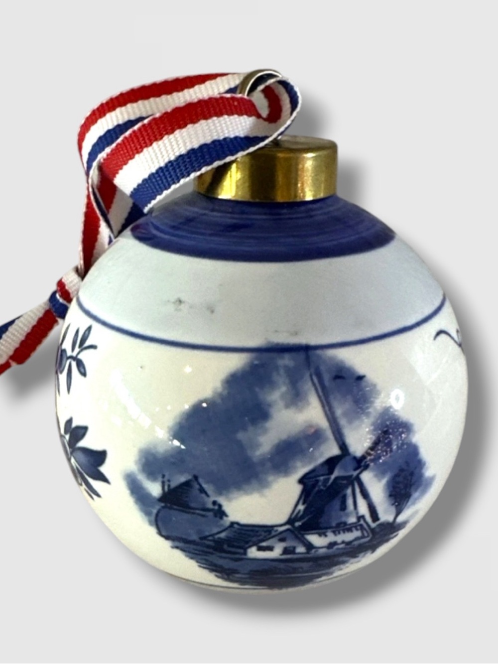 Holland Delft Windmill Blue & White Porcelain Christmas Tree Ornament Vintage